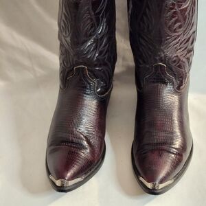 Vintage ACME Black Cherry Lizard Skin Embroidered Boots Size 13